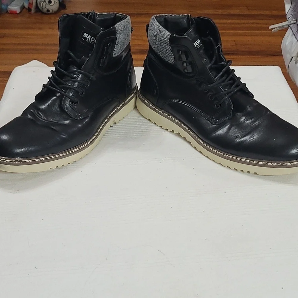 Madden by Steve Madden Delwar Mens Ankle Boots Faux Leather Black Sz 13 EUC READ